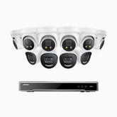 H800X - 4K 16 Channel PoE Security System with 4 Bullet & 6 Turret Cameras, 1/1.8'' BSI Sensor, f/1.6 Aperture (0.003 Lux), Siren & Strobe Alarm,Two-Way Audio, Human & Vehicle Detection, Perimeter Protection, Works with Alexa, All-Metal Housing
